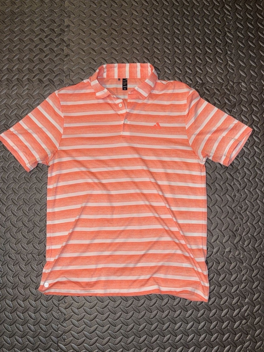 adidas Men's Coral and White Striped Polo Shirt
